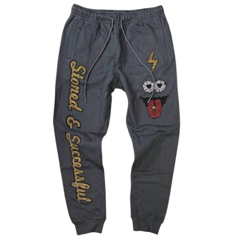 NEW ROKU STUDIO men's rhinestone stoned joggers in black